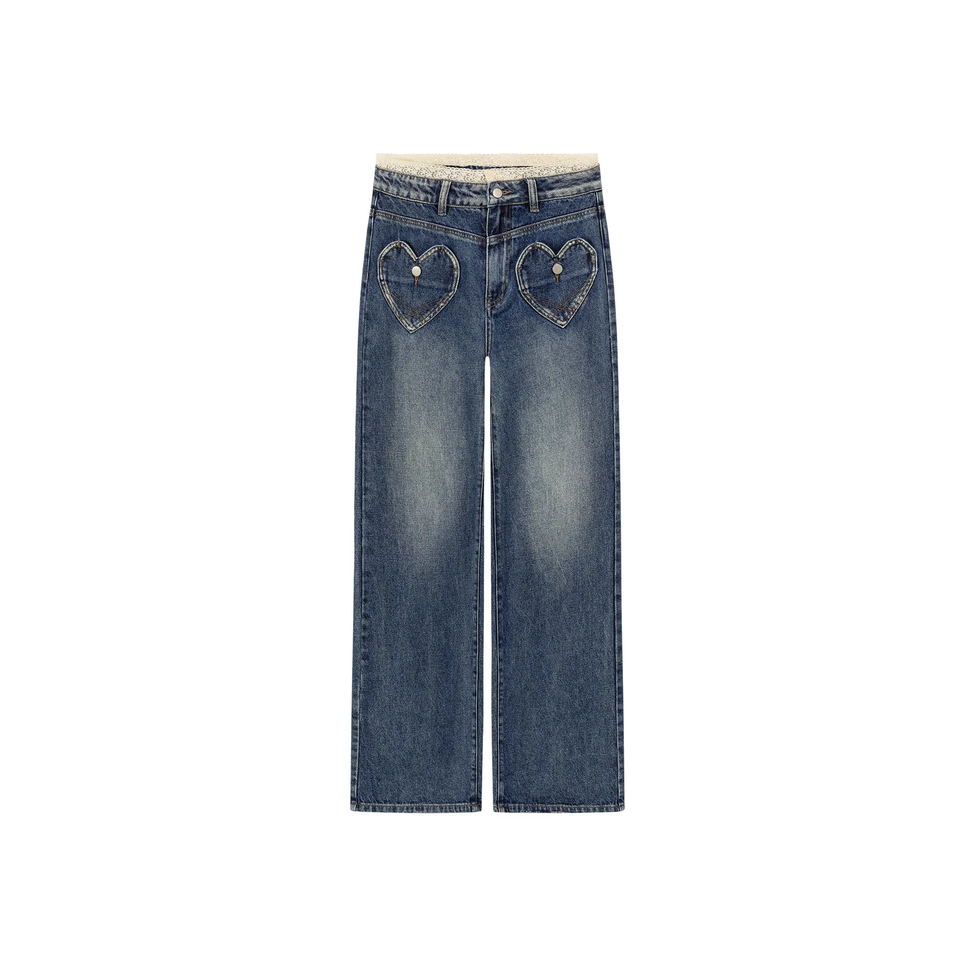 Heart Pocket Lace Denim Jeans