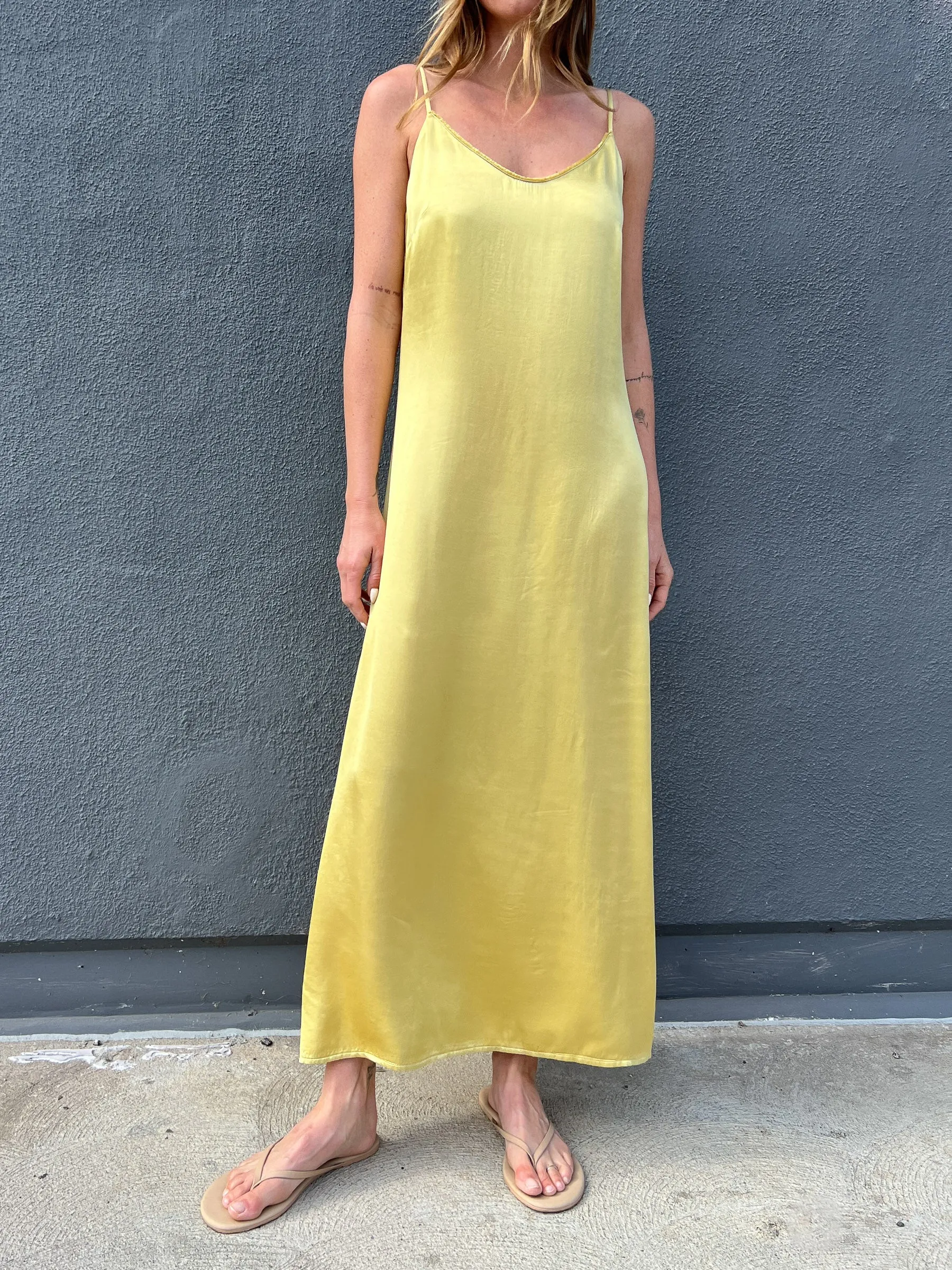 Henri Dress in Vintage Satin - Citron