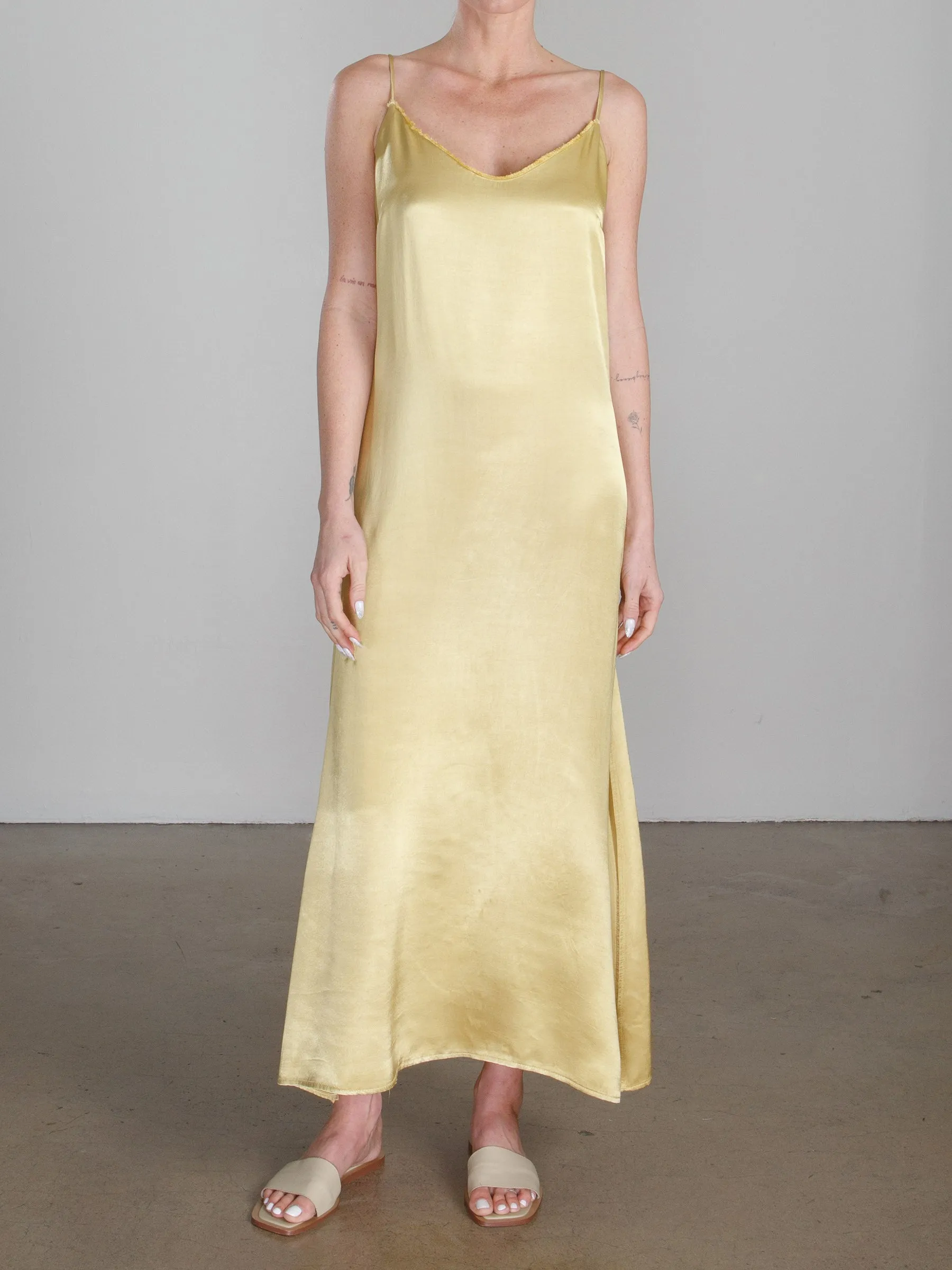 Henri Dress in Vintage Satin - Citron