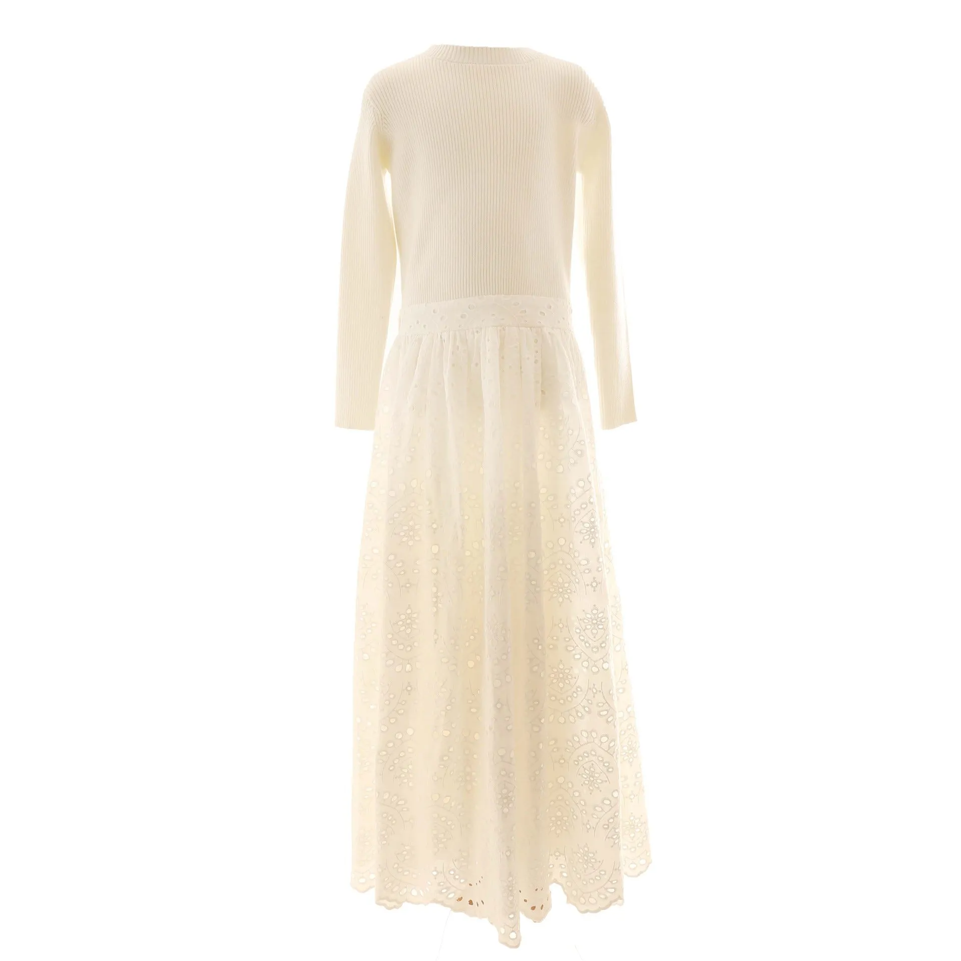 Hev White Knit To Eyelet Dress