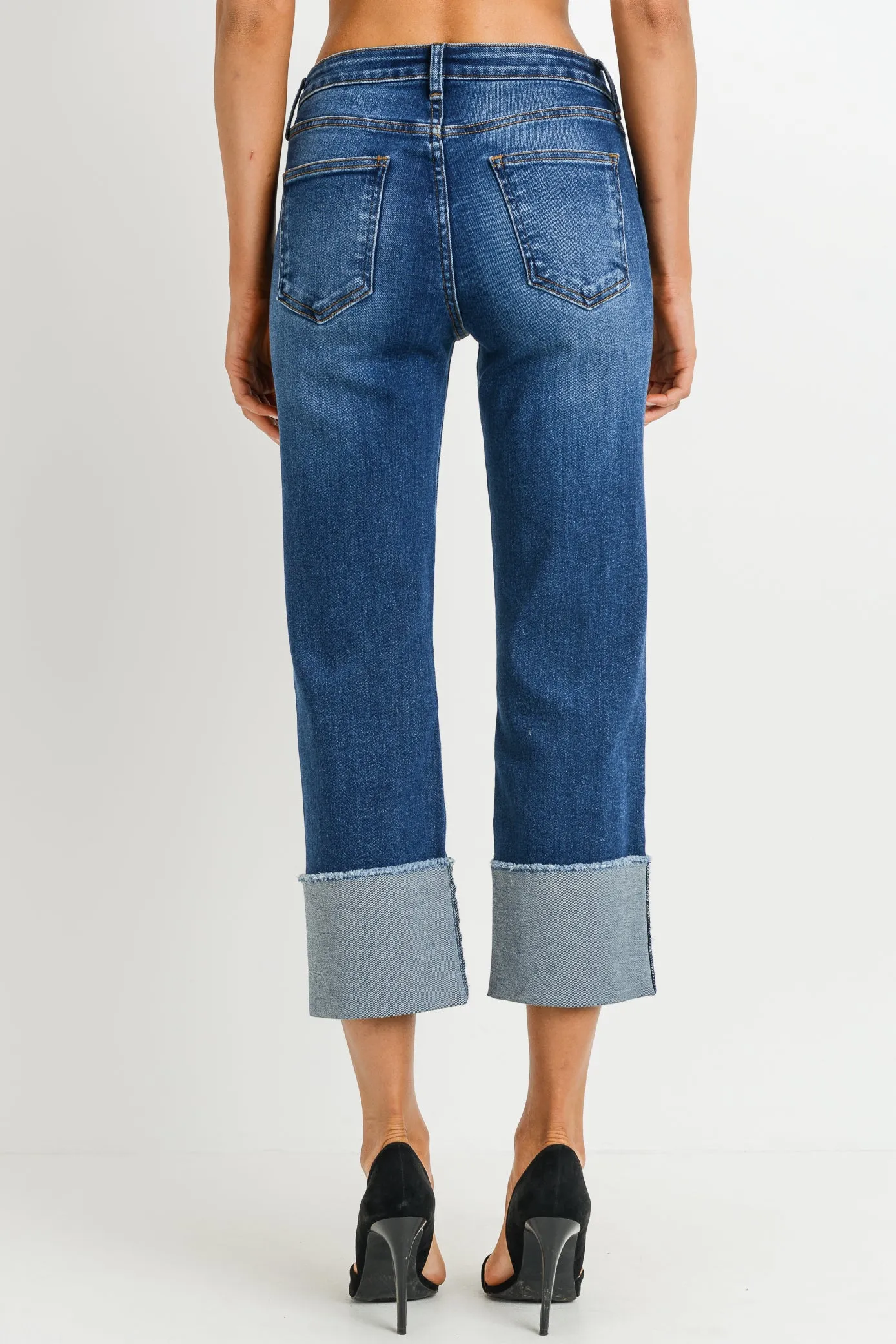 High Rise Straight Jeans with Large Cuff