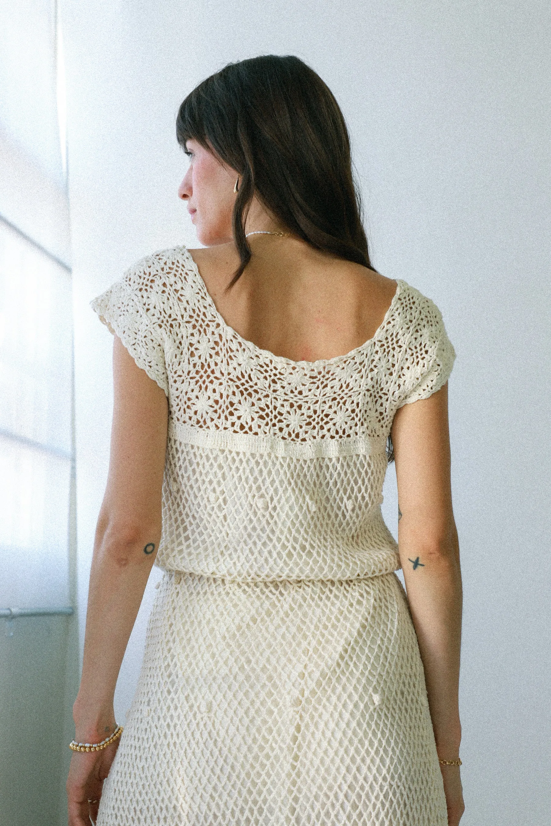 Ivory Crochet Midi Dress