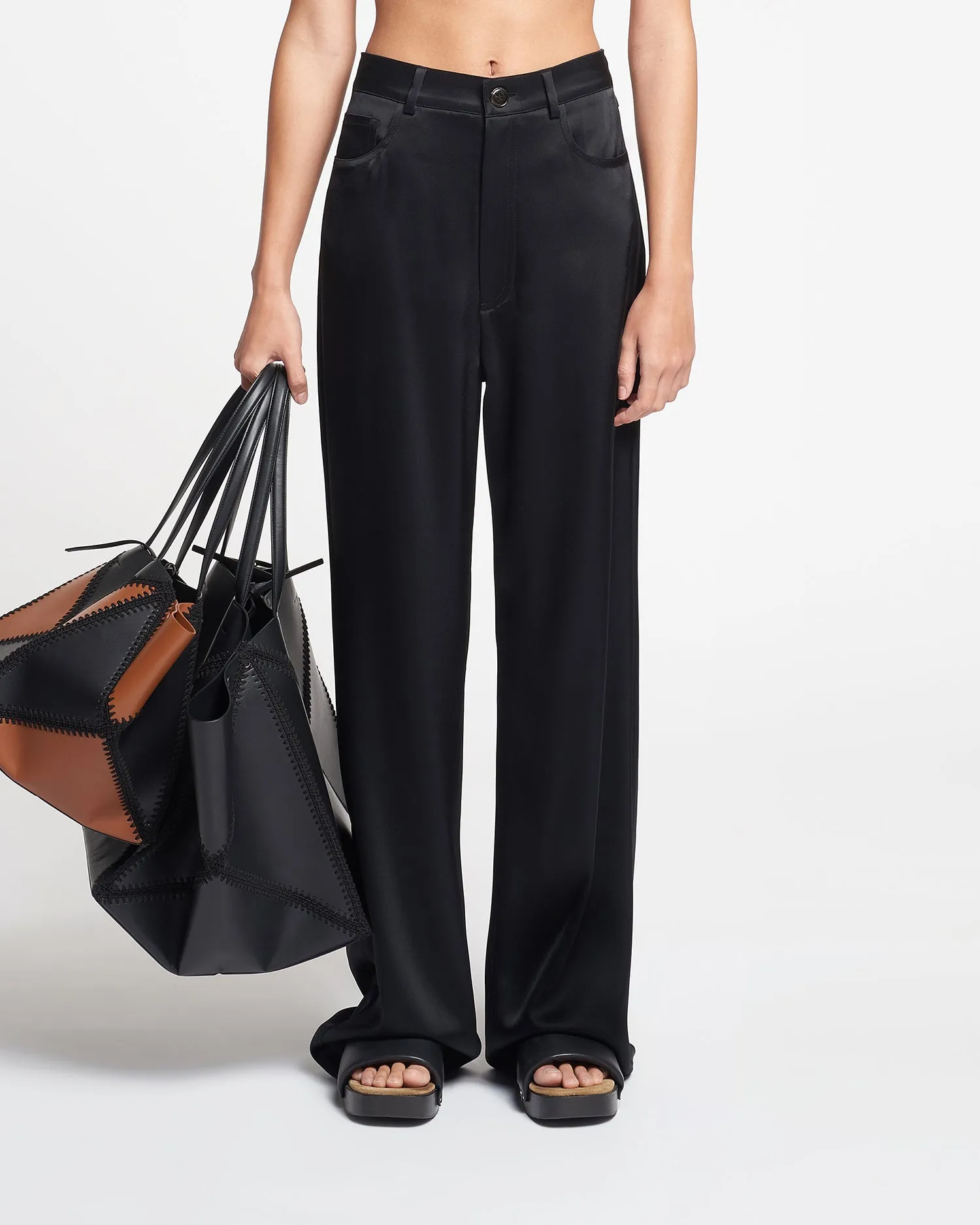 Josine - Slip Satin Baggy Pants - Black