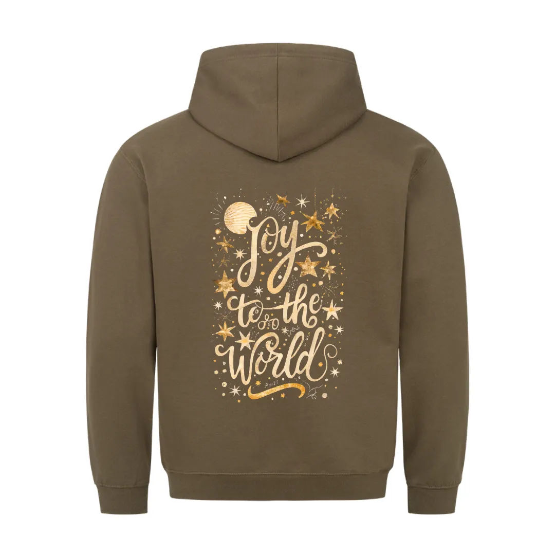 Joy to the World golden Christmas Hoodie BackPrint