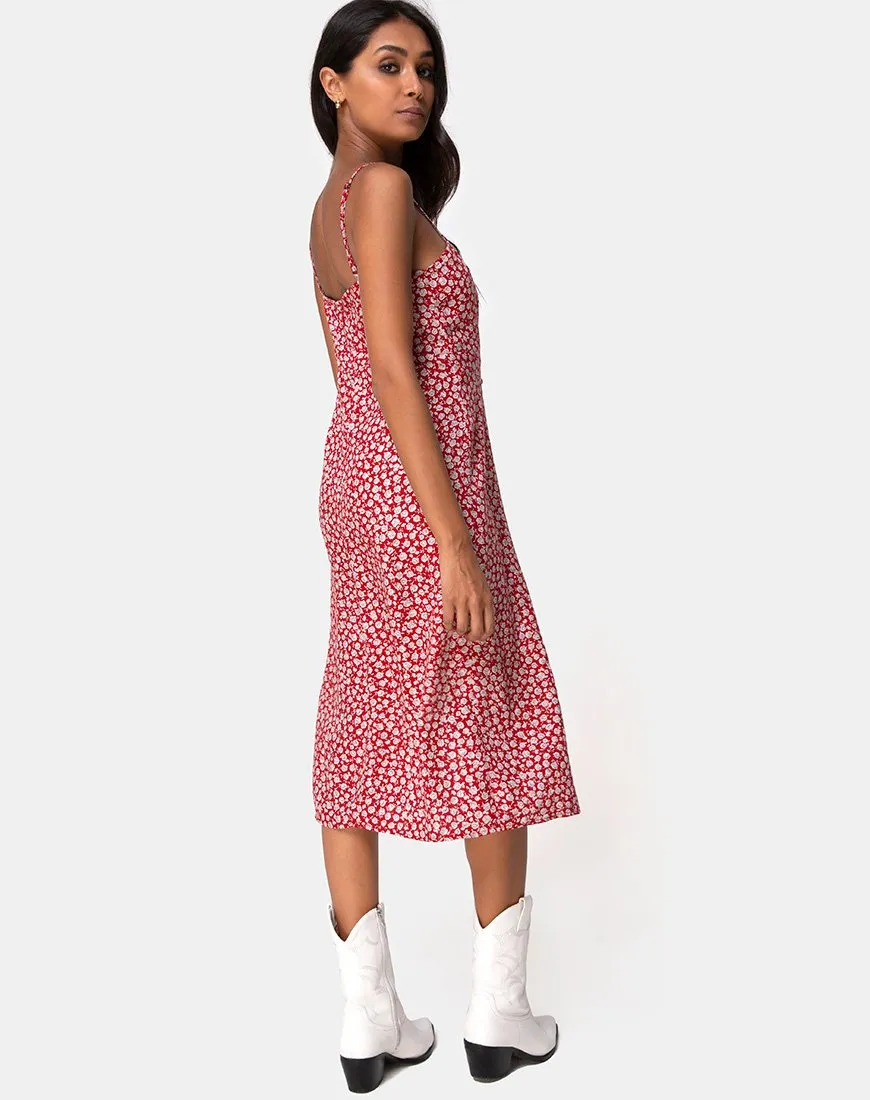 Kaoya Midi Dress in Ditsy Rose Red