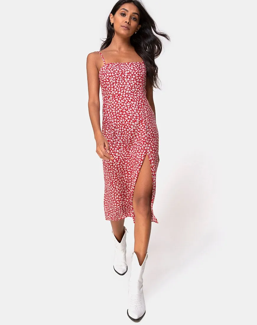 Kaoya Midi Dress in Ditsy Rose Red