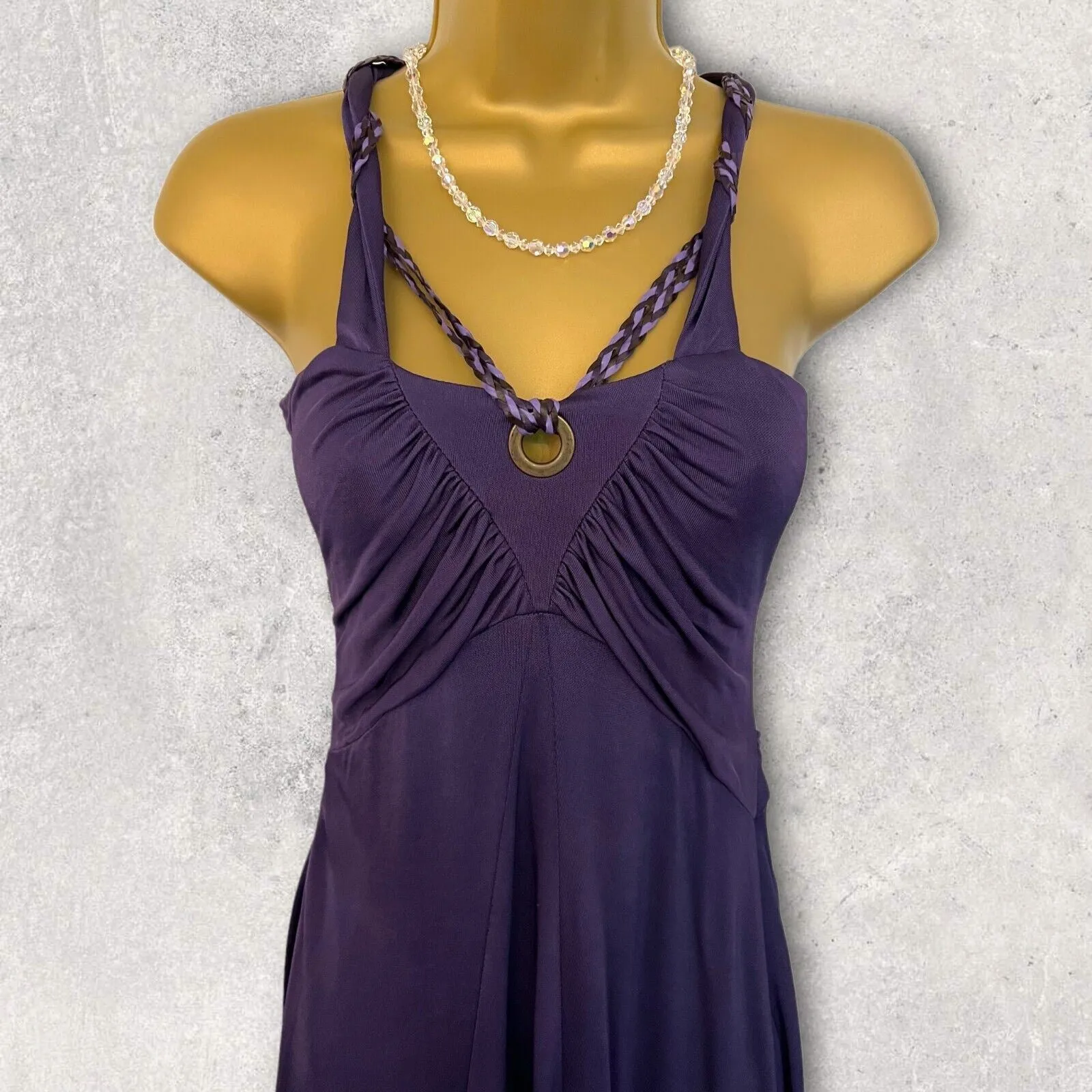 Karen Millen Vintage Purple V Neck Sleeveless Silky Midi Dress UK 14 US 10 EU 42