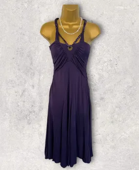 Karen Millen Vintage Purple V Neck Sleeveless Silky Midi Dress UK 14 US 10 EU 42