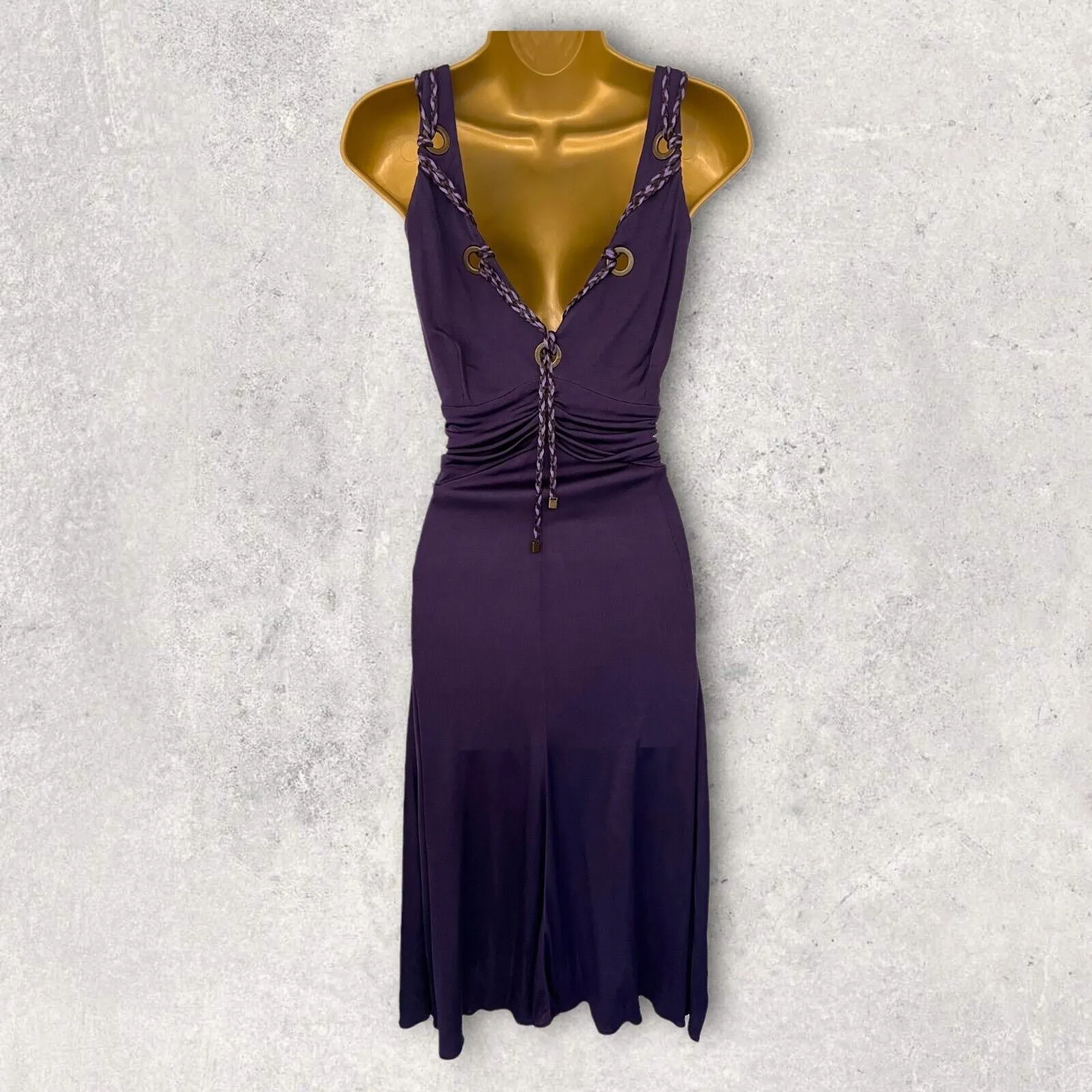 Karen Millen Vintage Purple V Neck Sleeveless Silky Midi Dress UK 14 US 10 EU 42