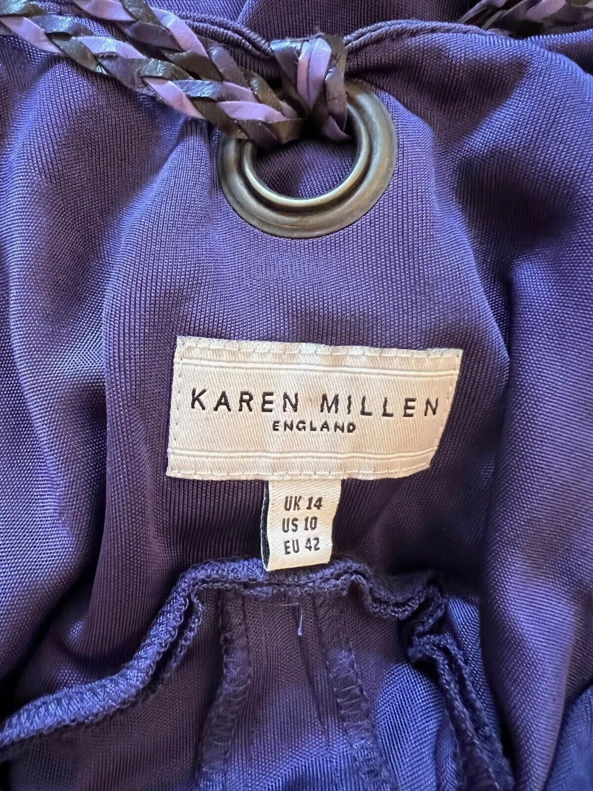 Karen Millen Vintage Purple V Neck Sleeveless Silky Midi Dress UK 14 US 10 EU 42