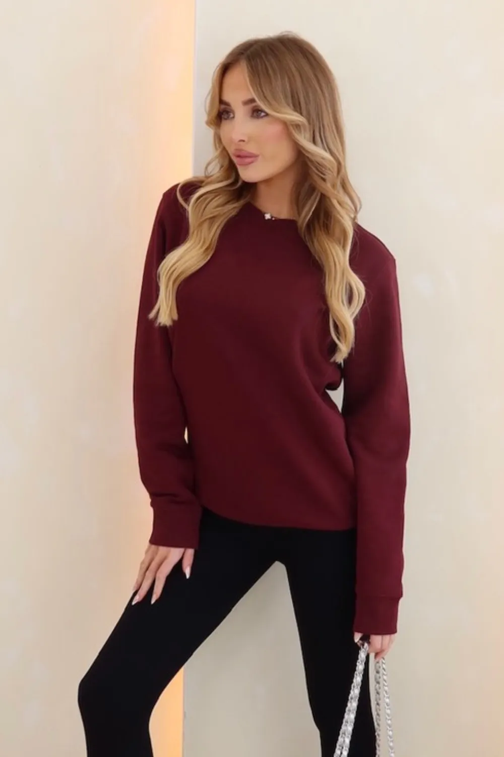 Kassi burgundy heavyweight sweater and black ribbed leggings