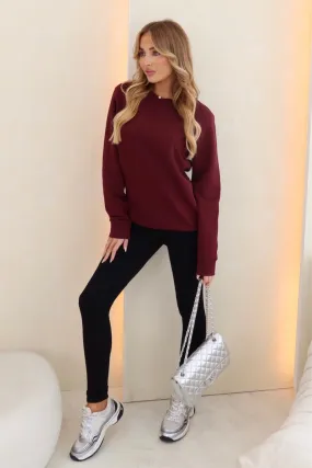 Kassi burgundy heavyweight sweater and black ribbed leggings