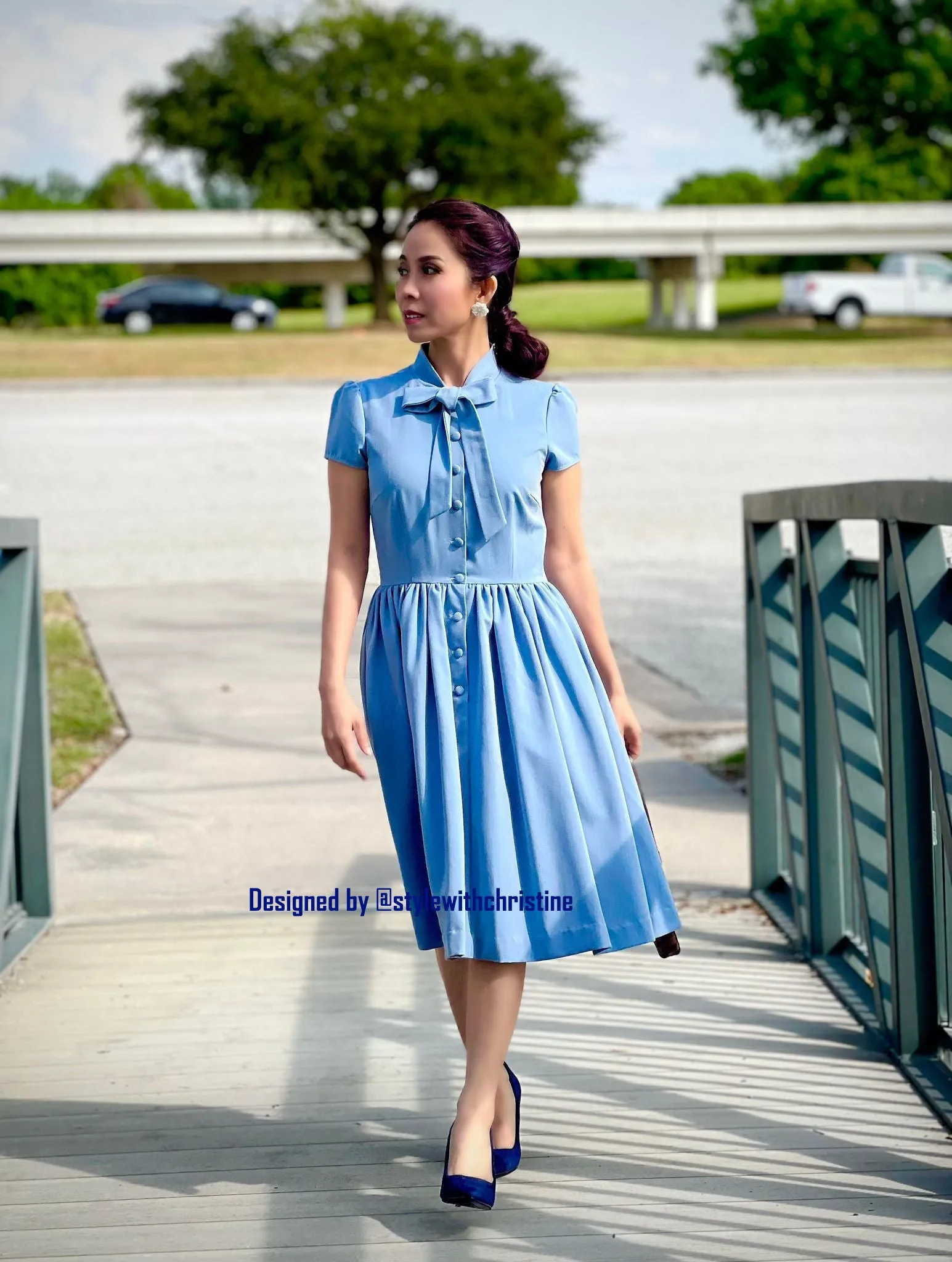 Kate Dress in Solid Blue