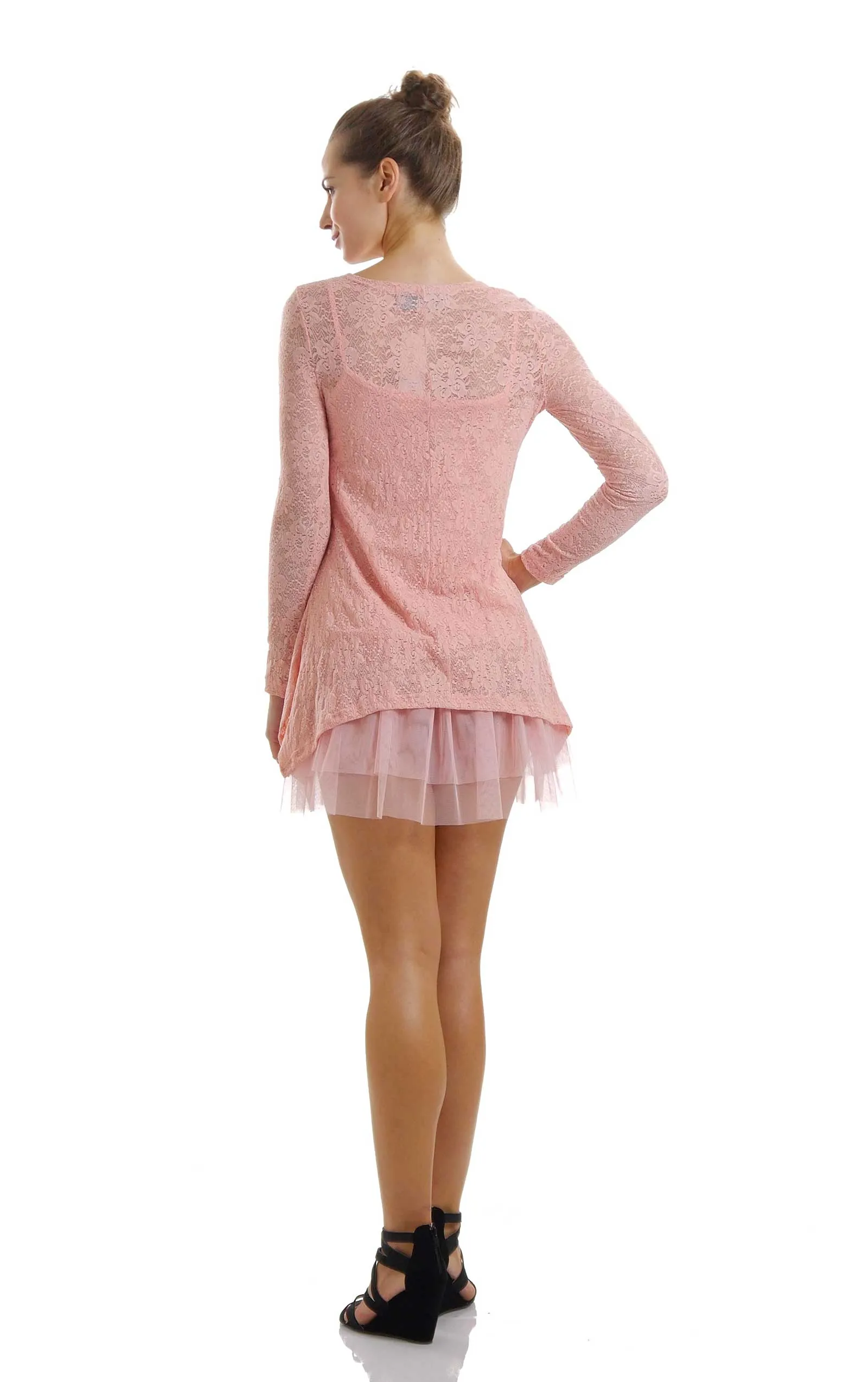 Lace Long Sleeve Tunic with Mesh Slip