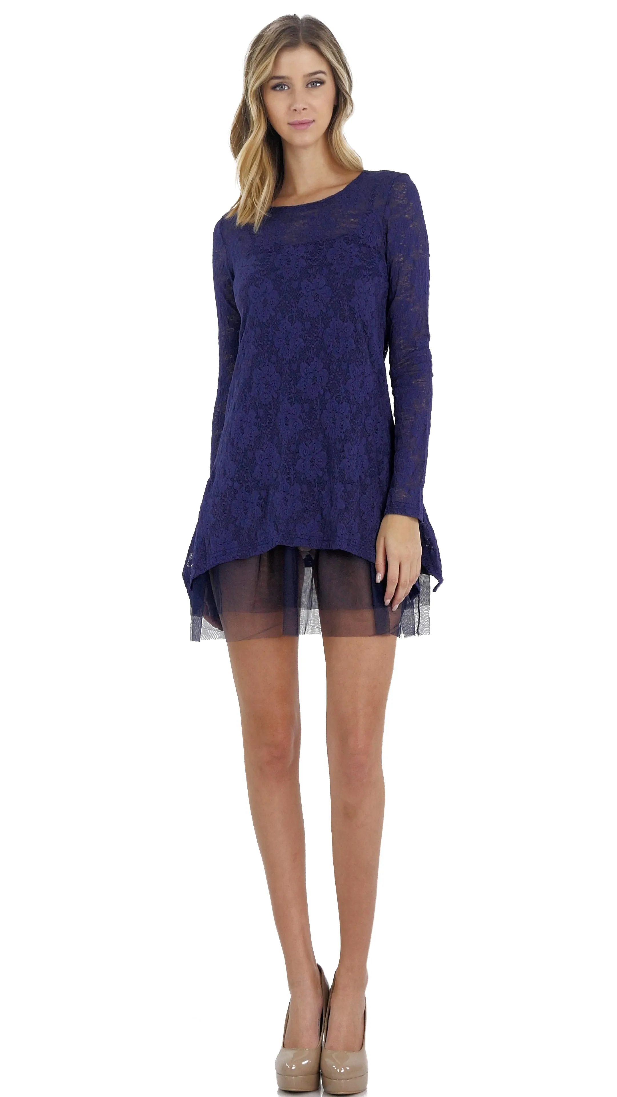 Lace Long Sleeve Tunic with Mesh Slip