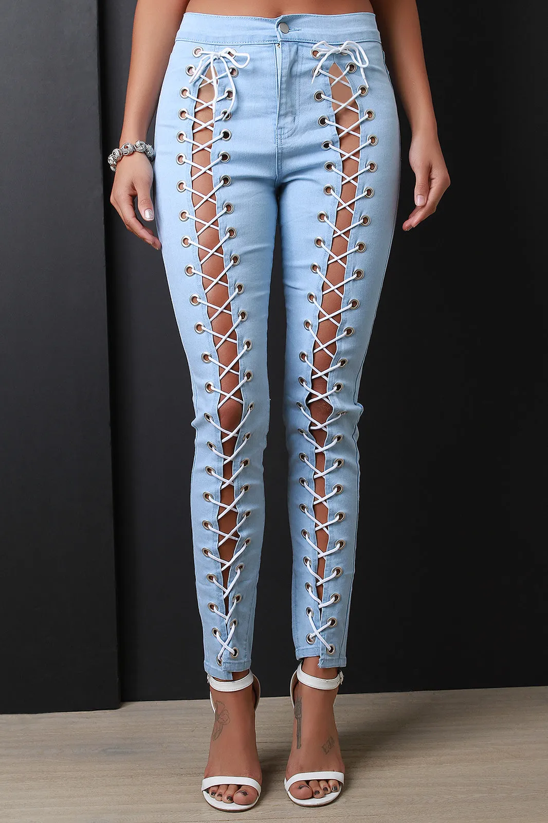 Lace-Up Skinny Denim Jeans