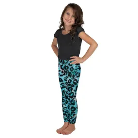 Light Blue Leopard Kid's Leggings, Animal Print Unisex Kid's Leggings Workout Comfy Pants- Made in USA/EU