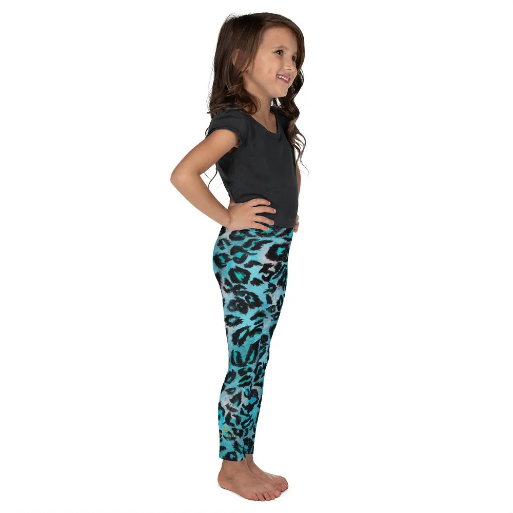 Light Blue Leopard Kid's Leggings, Animal Print Unisex Kid's Leggings Workout Comfy Pants- Made in USA/EU