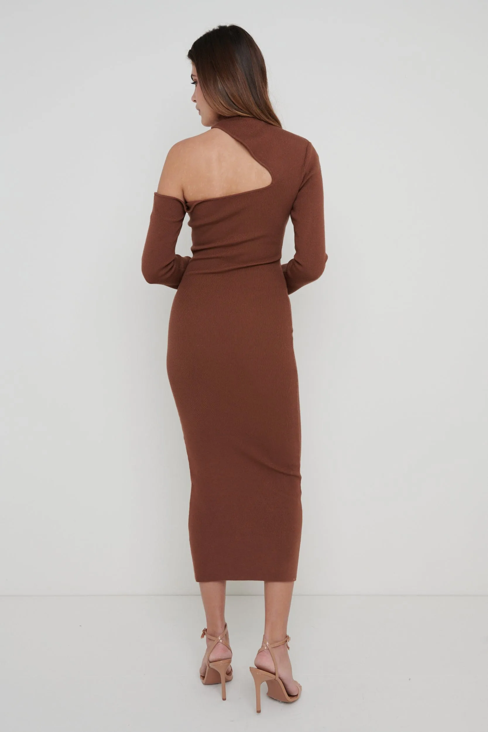 Lillian Cut Out Midaxi Knit Dress - Brown