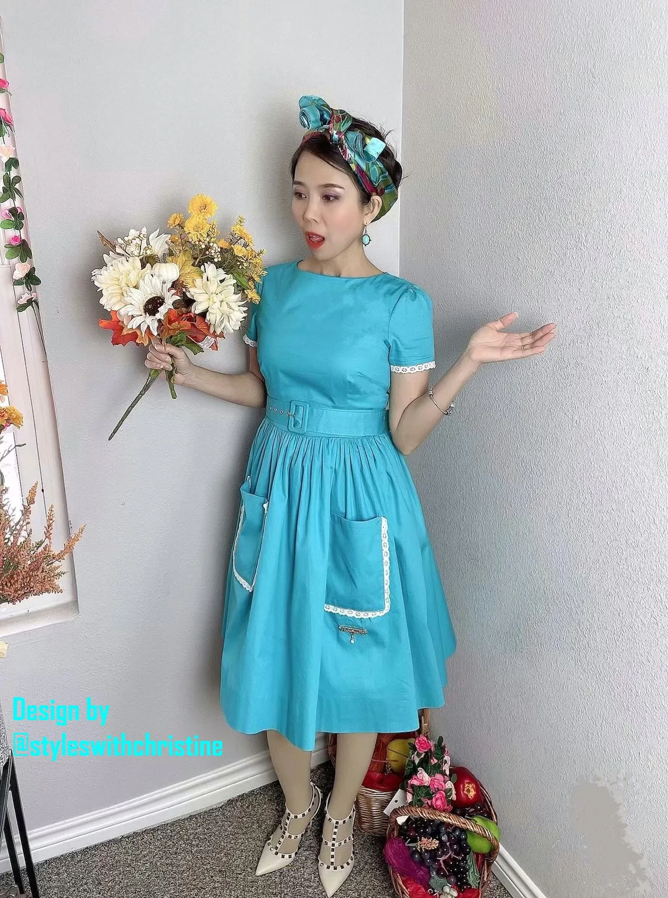 Lily Dress in "AQUA" Blue size S