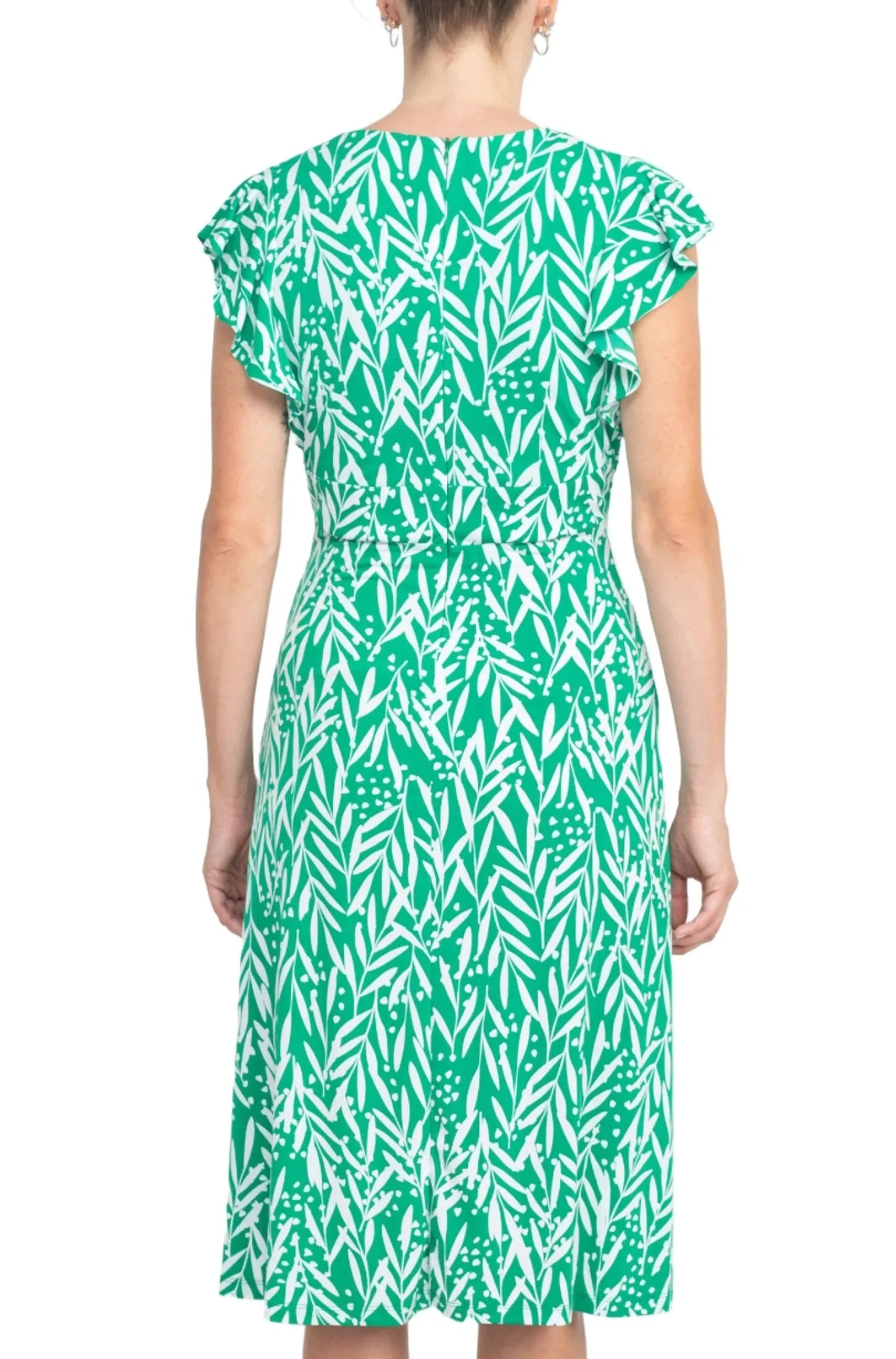 London Times V-Neck Ruffled Sleeve A-Line Jersey Dress