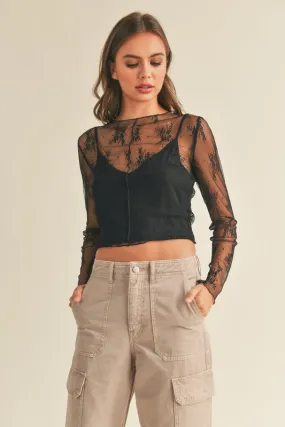 Long Sleeve Lace Fabric W Lining Insert Top