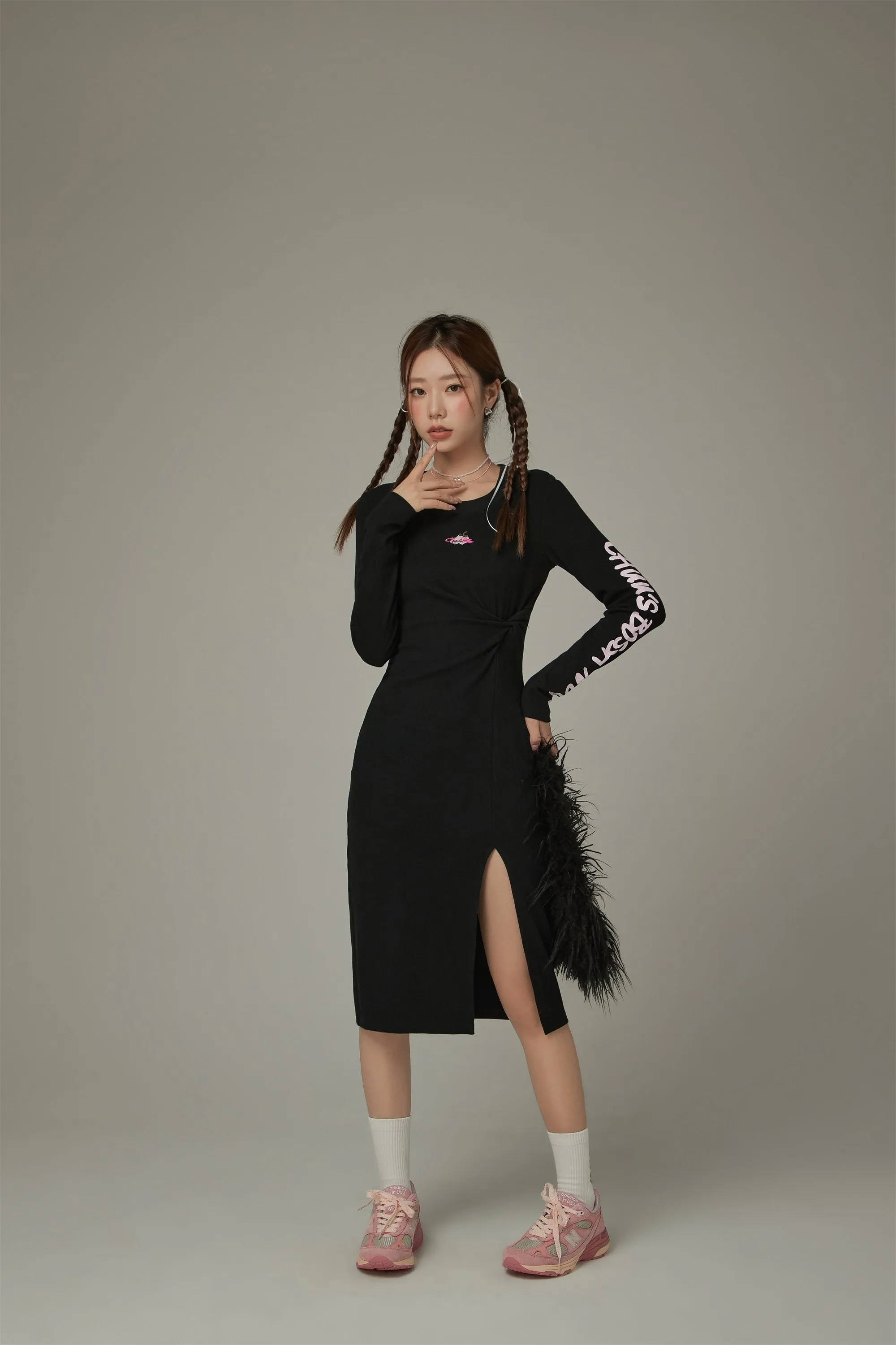 Long Sleeve Slit Knit Dress