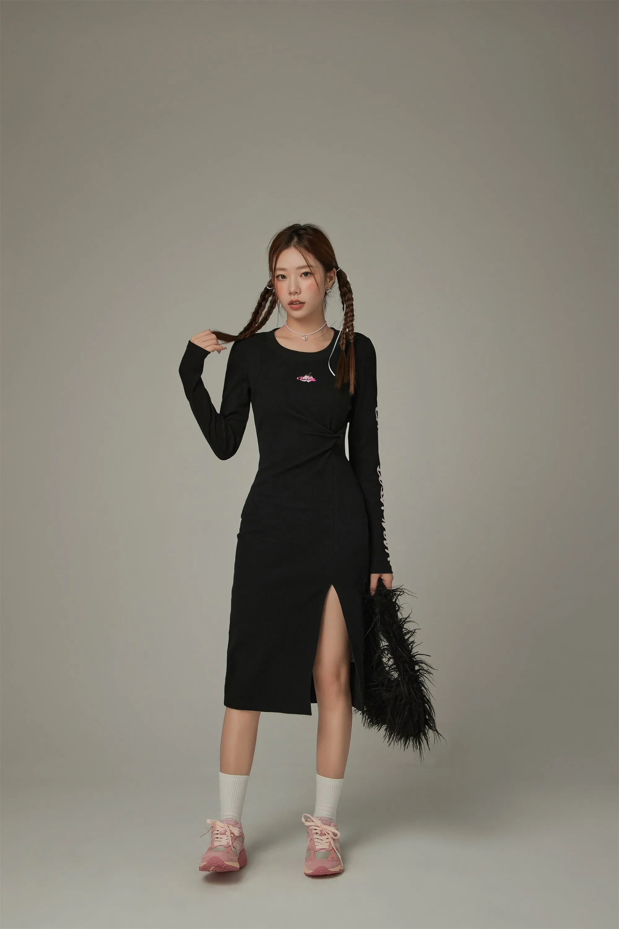 Long Sleeve Slit Knit Dress