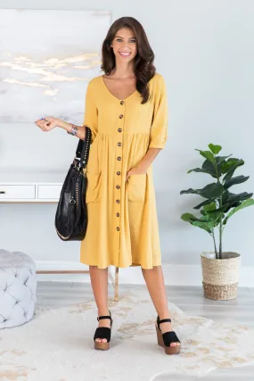 Looking Out For You Mustard Yellow Midi Dress