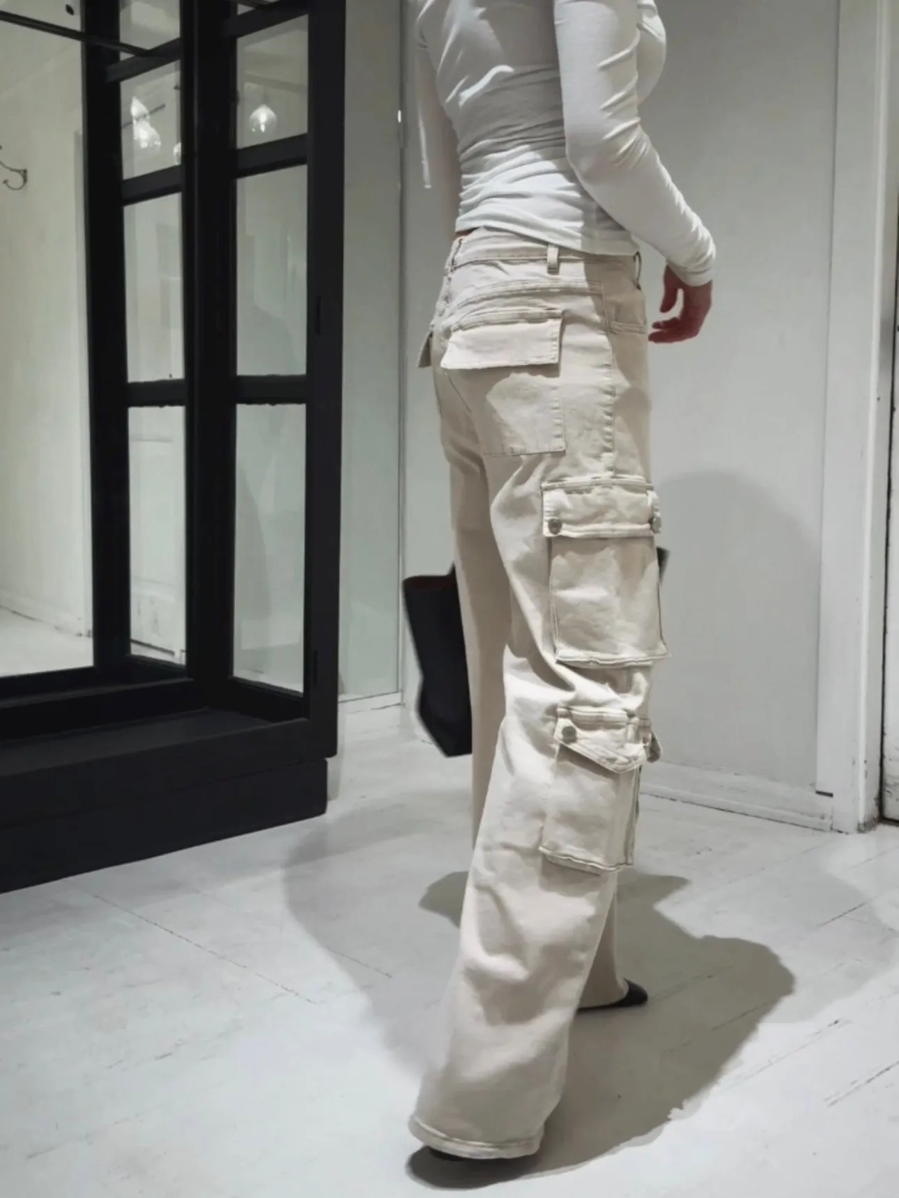 LOOSE STRAIGHT CARGO PANTS - OFF WHITE