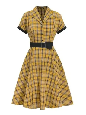 Lucille Plaid Single Breasted 50s Dress