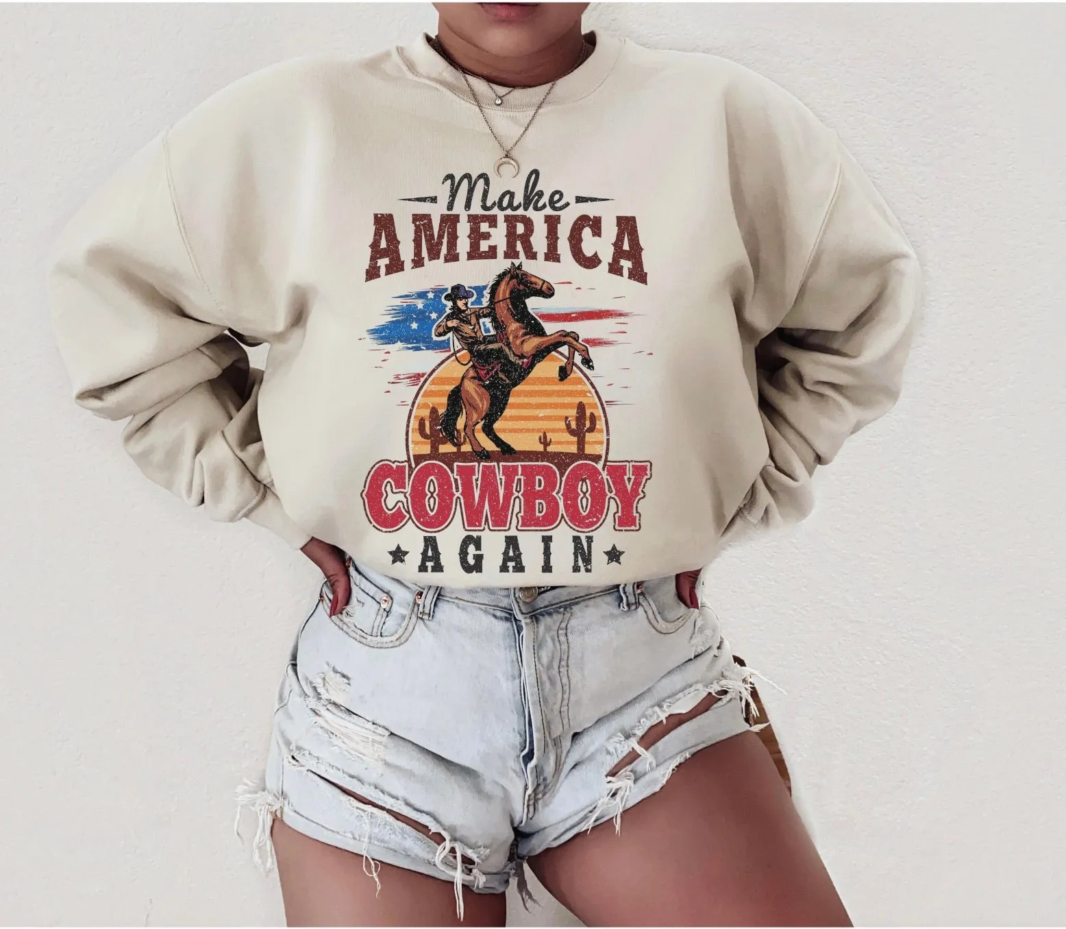 Make America Cowboy Again Western Graphic Sweatshirt