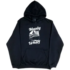 Manly Wharf Ferries Hoodie (Black, White Print)