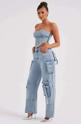 Mara - Denim Corset and Cargo Pants Set