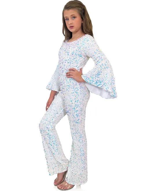 Marc Defang 8225K Girls Velvet Sequin Pageant Jumpsuit Long Bell Sleeve Fun Fashion