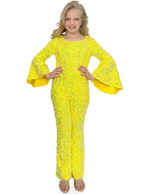 Marc Defang 8225K Girls Velvet Sequin Pageant Jumpsuit Long Bell Sleeve Fun Fashion