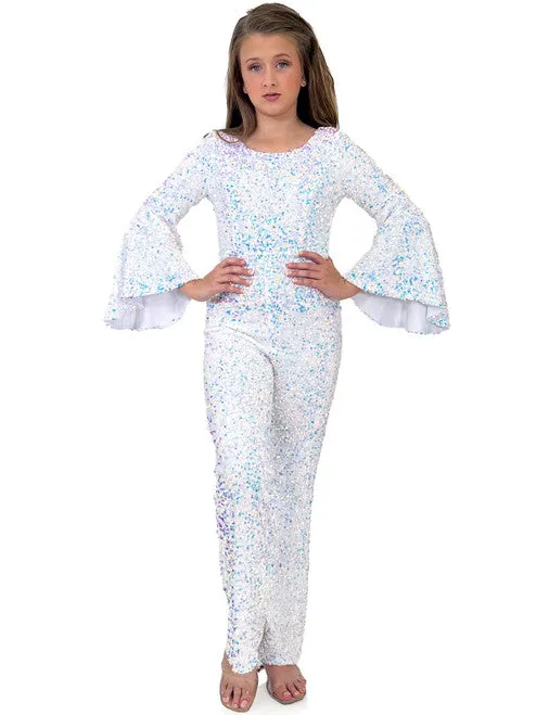 Marc Defang 8225K Girls Velvet Sequin Pageant Jumpsuit Long Bell Sleeve Fun Fashion