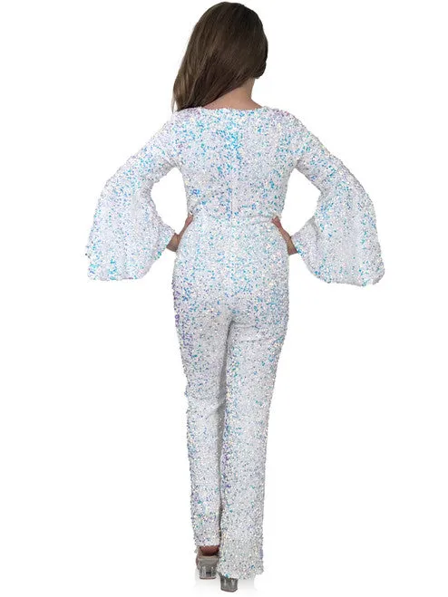 Marc Defang 8225K Girls Velvet Sequin Pageant Jumpsuit Long Bell Sleeve Fun Fashion