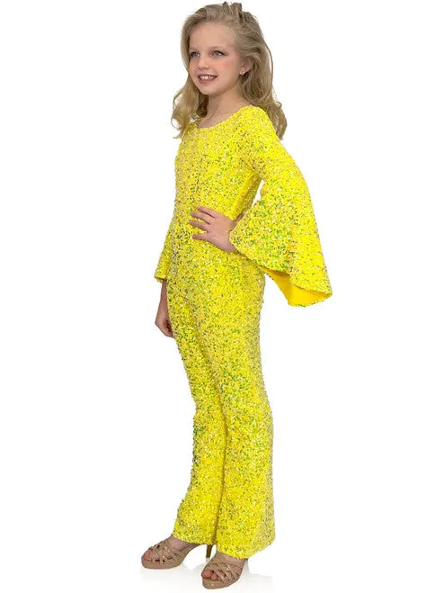 Marc Defang 8225K Girls Velvet Sequin Pageant Jumpsuit Long Bell Sleeve Fun Fashion