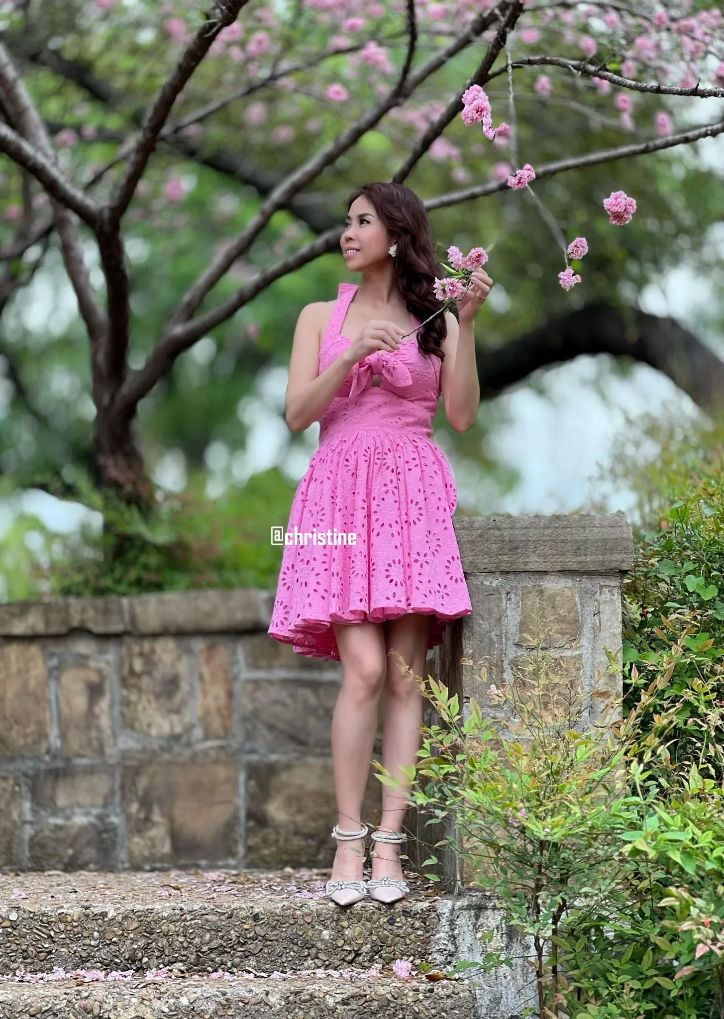 May Dress in Embroidered flower pink cotton