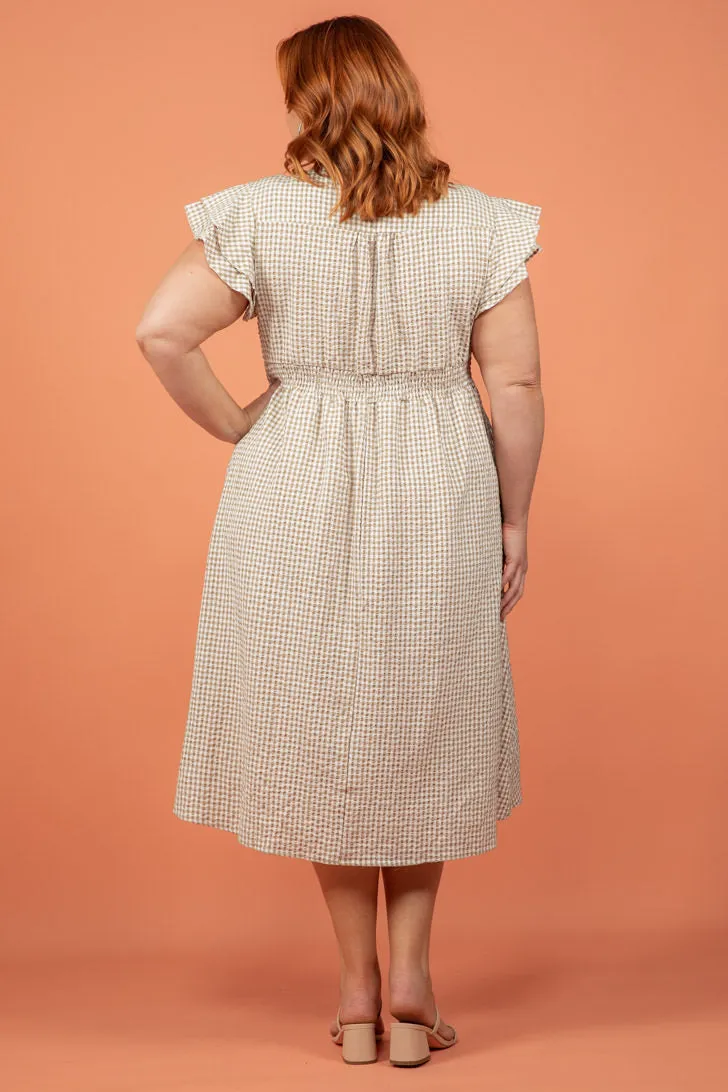 Melanie Midi Dress Gingham Print Nude