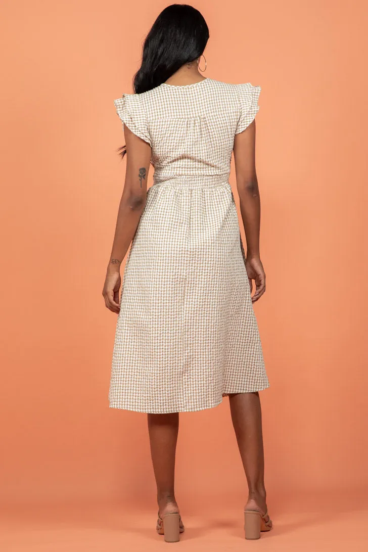 Melanie Midi Dress Gingham Print Nude