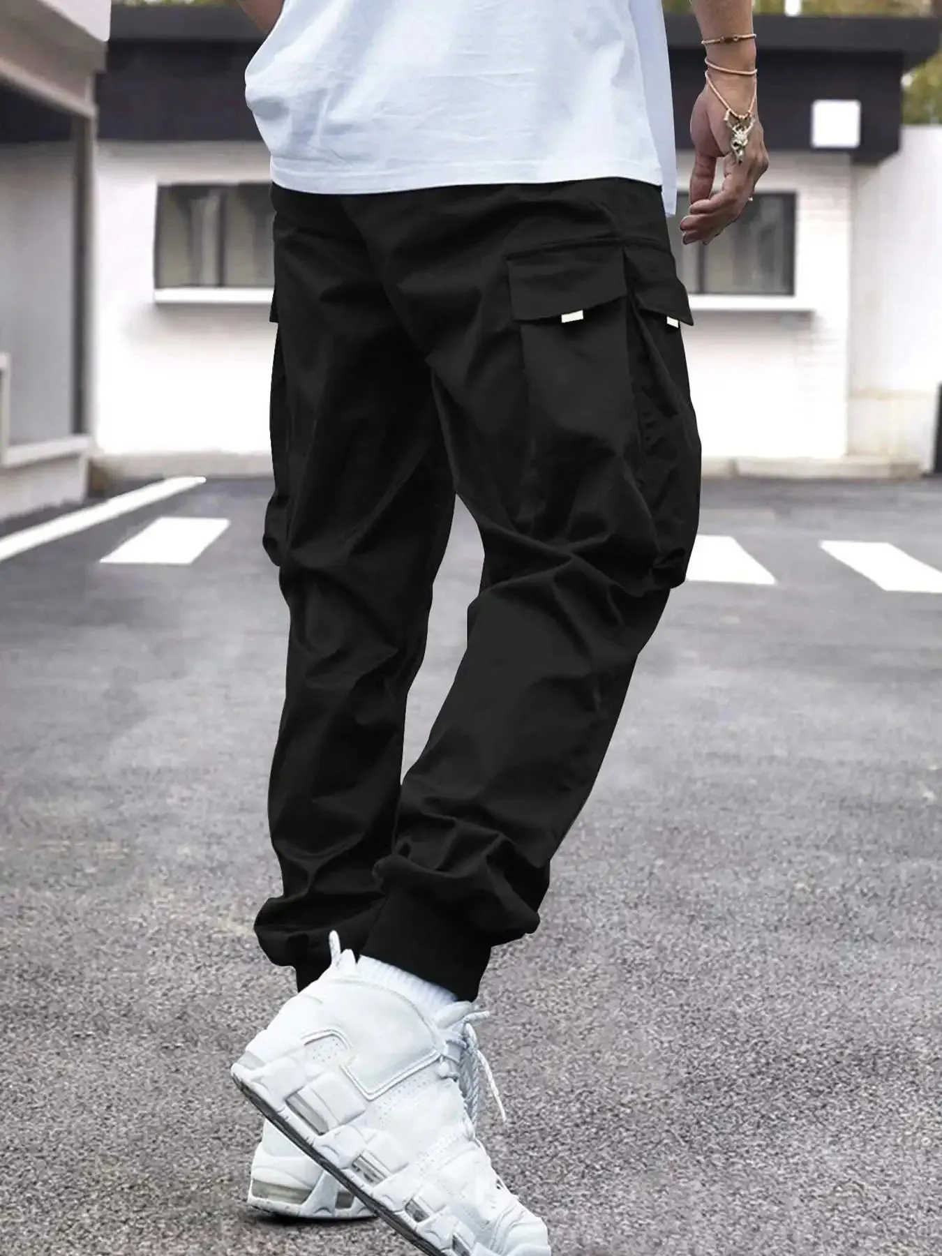 Men Flap Pocket Side Drawstring Waist Cargo Pants cho