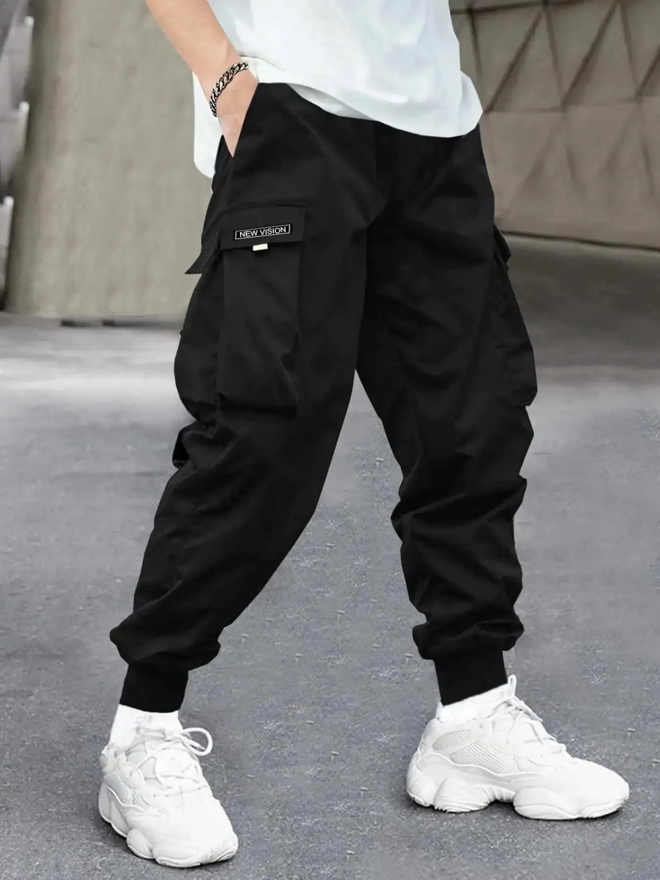 Men Flap Pocket Side Drawstring Waist Cargo Pants cho