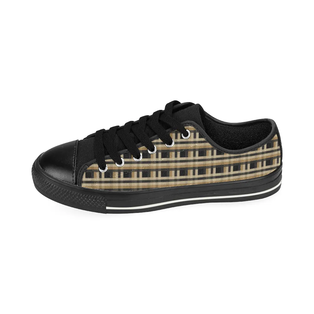 Men's Brown Checks Print Low Top Canvas Shoes