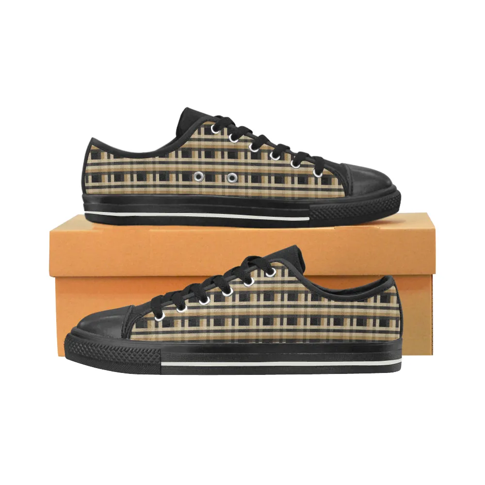 Men's Brown Checks Print Low Top Canvas Shoes