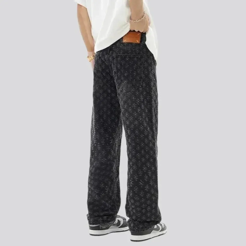 Mid-waist embroidered jeans
 for men