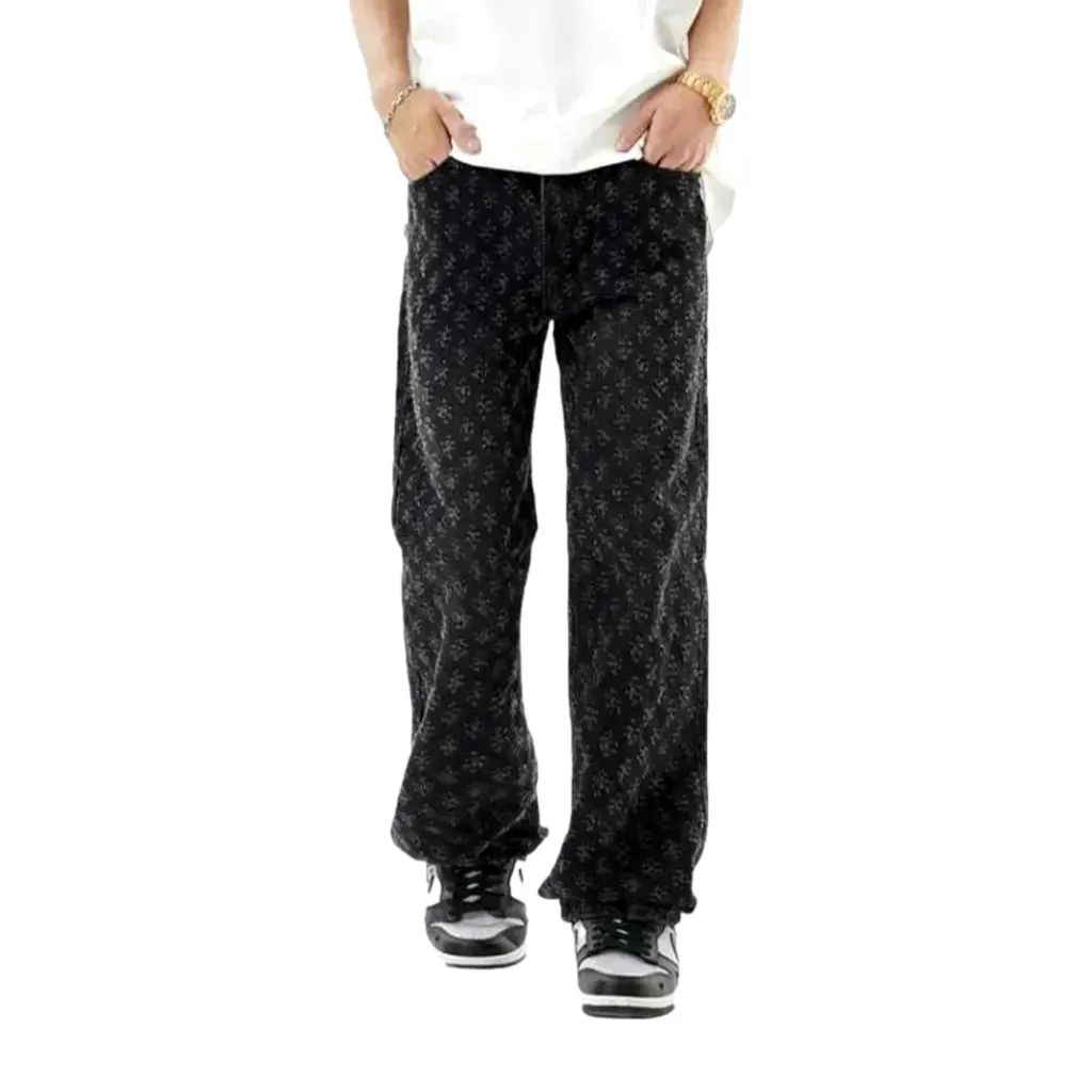 Mid-waist embroidered jeans
 for men