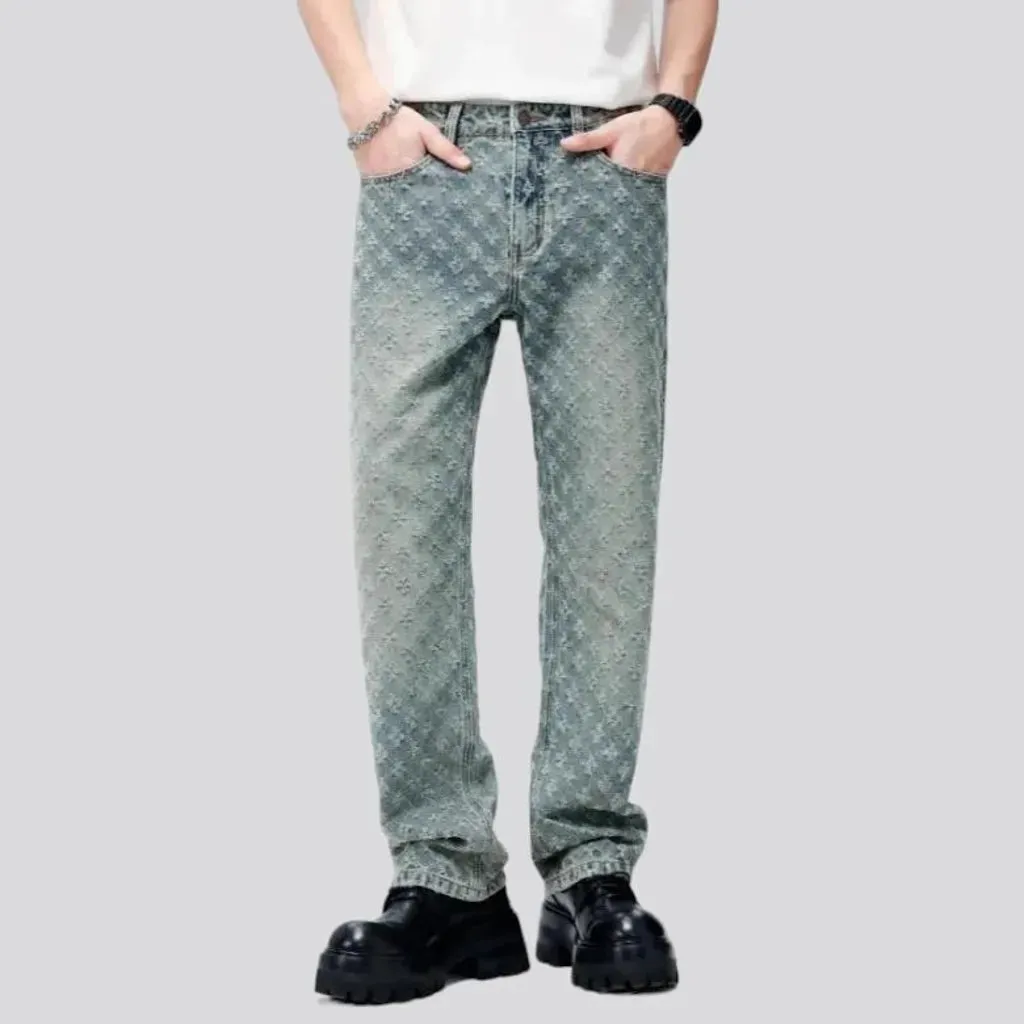 Mid-waist embroidered jeans
 for men