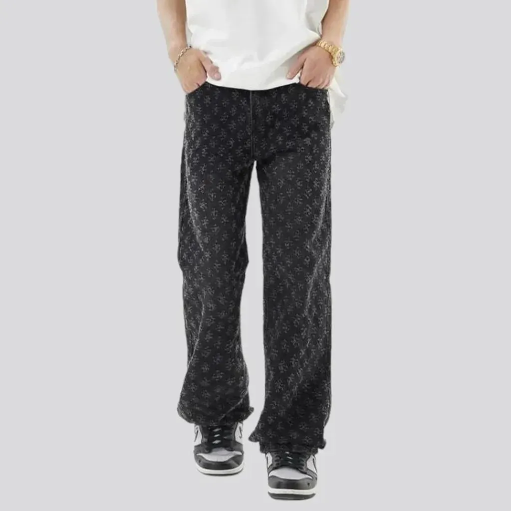 Mid-waist embroidered jeans
 for men